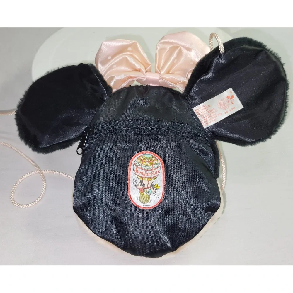 Disney Minnie Mouse Plush Crossbody Bag Vintage Mickey's Pals Black Pink Bow